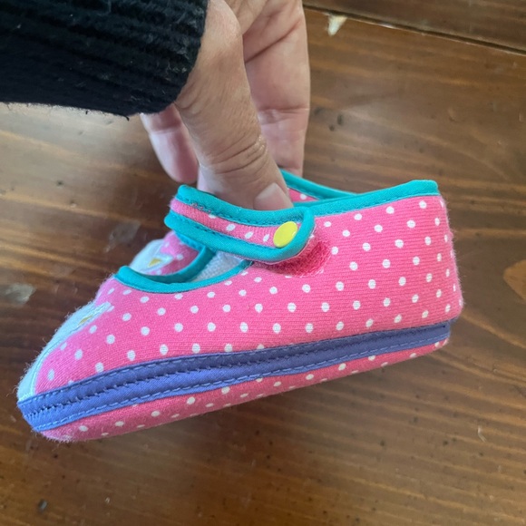 Gymboree Pink Mary Jane Baby Shoes with Teal Trim and Cat Face - Picture 9 of 11